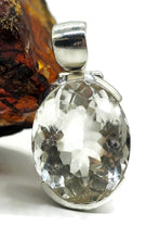 Load image into Gallery viewer, 26 carat Clear Quartz Crystal Pendant, Sterling Silver, Oval Faceted, Concentration Stone - GemzAustralia 