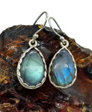 Load image into Gallery viewer, Labradorite Earrings, Sterling Silver, Blue Green Labradorite, Teardrop Shape - GemzAustralia 