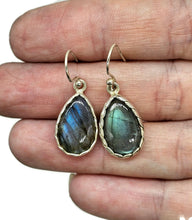 Load image into Gallery viewer, Labradorite Earrings, Sterling Silver, Blue Green Labradorite, Teardrop Shape - GemzAustralia 