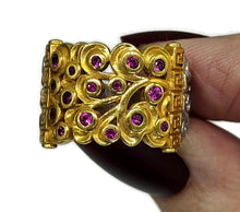 Load image into Gallery viewer, Two tone Ruby Ring, Size O1/2, 24K gold plated Sterling Silver, July Birthstone, Filigree - GemzAustralia 