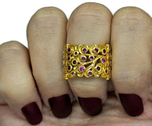 Load image into Gallery viewer, Two tone Ruby Ring, Size O1/2, 24K gold plated Sterling Silver, July Birthstone, Filigree - GemzAustralia 