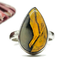 Load image into Gallery viewer, Bumblebee ring, Size S, Sterling Silver, Pear Shape, Eclipse Jasper, Fumarole Jasper - GemzAustralia 