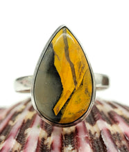 Load image into Gallery viewer, Bumblebee ring, Size S, Sterling Silver, Pear Shape, Eclipse Jasper, Fumarole Jasper - GemzAustralia 