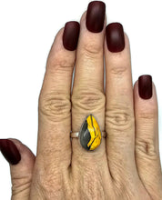 Load image into Gallery viewer, Bumblebee ring, Size S, Sterling Silver, Pear Shape, Eclipse Jasper, Fumarole Jasper - GemzAustralia 