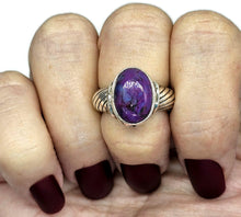 Load image into Gallery viewer, Purple Mojave Turquoise Ring, Size O, Sterling Silver, Oval Shaped, Goddess Gem - GemzAustralia 
