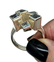 Load image into Gallery viewer, Blue Topaz Geometric Square Ring, Size U, Sterling Silver, December Birthstone - GemzAustralia 