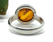 Load image into Gallery viewer, Baltic Amber Ring, size M, Sterling Silver, Round Shaped, Cognac Amber, Fossilized - GemzAustralia 