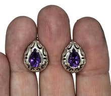 Load image into Gallery viewer, Amethyst Earrings, Huggie Design, Sterling Silver, February Birthstone, Purple Gemstone - GemzAustralia 