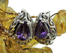 Load image into Gallery viewer, Amethyst Earrings, Huggie Design, Sterling Silver, February Birthstone, Purple Gemstone - GemzAustralia 