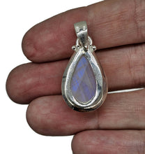Load image into Gallery viewer, Rainbow Moonstone Pendant, Pear Shape, Sterling Silver, Goddess Stone, Soul Talisman - GemzAustralia 
