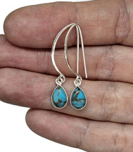 Load image into Gallery viewer, Blue Copper Turquoise Earrings, December Birthstone, Sterling Silver, Pear Shaped - GemzAustralia 