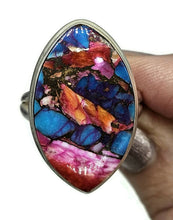 Load image into Gallery viewer, Oyster Turquoise Ring with Pink Opal, Size T, Leaf Shaped, Sterling Silver - GemzAustralia 