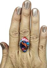 Load image into Gallery viewer, Oyster Turquoise Ring with Pink Opal, Size T, Leaf Shaped, Sterling Silver - GemzAustralia 