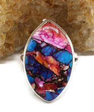 Load image into Gallery viewer, Oyster Turquoise Ring with Pink Opal, Size T, Leaf Shaped, Sterling Silver - GemzAustralia 