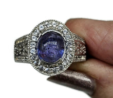 Load image into Gallery viewer, Tanzanite Halo Ring, size Q, Cabochon Gemstone, Sterling Silver, White Zircon - GemzAustralia 