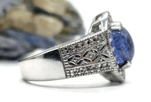 Load image into Gallery viewer, Tanzanite Halo Ring, size Q, Cabochon Gemstone, Sterling Silver, White Zircon - GemzAustralia 