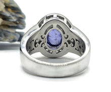 Load image into Gallery viewer, Tanzanite Halo Ring, size Q, Cabochon Gemstone, Sterling Silver, White Zircon - GemzAustralia 