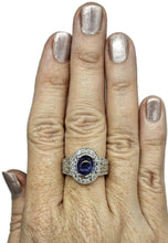 Load image into Gallery viewer, Tanzanite Halo Ring, size Q, Cabochon Gemstone, Sterling Silver, White Zircon - GemzAustralia 