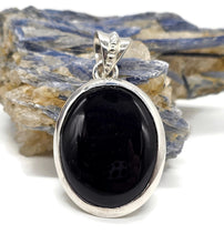 Load image into Gallery viewer, Big Oval Shaped Black Onyx Pendant, Leo Zodiac Stone, Sterling Silver, Protection Stone - GemzAustralia 