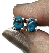Load image into Gallery viewer, Blue Turquoise Studs, Sterling Silver, Oval Shaped, Copper Turquoise, Protection Stone - GemzAustralia 