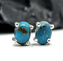 Load image into Gallery viewer, Blue Turquoise Studs, Sterling Silver, Oval Shaped, Copper Turquoise, Protection Stone - GemzAustralia 