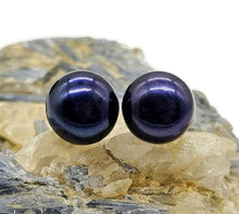 Load image into Gallery viewer, Blue Purple Freshwater Pearl Studs, June Birthstone, Sterling Silver, 10mm, Natural Pearls - GemzAustralia 