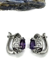 Load image into Gallery viewer, Amethyst Earrings, Huggie Design, Sterling Silver, February Birthstone, Purple Gemstone - GemzAustralia 