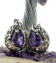 Load image into Gallery viewer, Amethyst Earrings, Huggie Design, Sterling Silver, February Birthstone, Purple Gemstone - GemzAustralia 