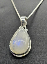 Load image into Gallery viewer, Rainbow Moonstone Pendant, Pear Shape, Sterling Silver, Goddess Stone, Soul Talisman - GemzAustralia 