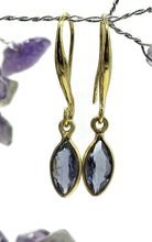 Load image into Gallery viewer, Iolite Earrings, Water Sapphire, Gold plated Sterling Silver, Blue Violet Gemstone - GemzAustralia 