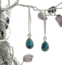 Load image into Gallery viewer, Blue Copper Turquoise Earrings, December Birthstone, Sterling Silver, Pear Shaped - GemzAustralia 