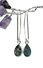Load image into Gallery viewer, Blue Copper Turquoise Earrings, December Birthstone, Sterling Silver, Pear Shaped - GemzAustralia 
