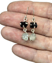Load image into Gallery viewer, Black Tourmaline &amp; Aquamarine Earrings, Sterling Silver, Raw Gemstones, RAW Gemstone - GemzAustralia 
