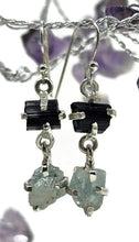 Load image into Gallery viewer, Black Tourmaline &amp; Aquamarine Earrings, Sterling Silver, Raw Gemstones, RAW Gemstone - GemzAustralia 