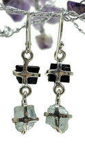 Load image into Gallery viewer, Black Tourmaline &amp; Aquamarine Earrings, Sterling Silver, Raw Gemstones, RAW Gemstone - GemzAustralia 