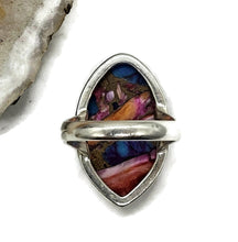 Load image into Gallery viewer, Oyster Turquoise Ring with Pink Opal, Size T, Leaf Shaped, Sterling Silver - GemzAustralia 