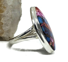 Load image into Gallery viewer, Oyster Turquoise Ring with Pink Opal, Size T, Leaf Shaped, Sterling Silver - GemzAustralia 