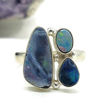 Load image into Gallery viewer, Australian Opal Ring, Size Q, Three Stone Ring, Sterling Silver, Aura Gem, Psychic Gem - GemzAustralia 