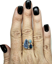 Load image into Gallery viewer, Australian Opal Ring, Size Q, Three Stone Ring, Sterling Silver, Aura Gem, Psychic Gem - GemzAustralia 