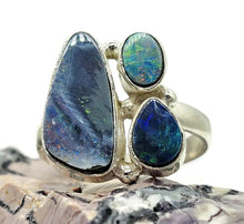 Load image into Gallery viewer, Australian Opal Ring, Size Q, Three Stone Ring, Sterling Silver, Aura Gem, Psychic Gem - GemzAustralia 