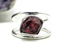 Load image into Gallery viewer, Garnet Ring, Size N, January Birthstone, Double Band Ring, Sterling Silver, Raw Gemstone - GemzAustralia 