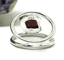 Load image into Gallery viewer, Garnet Ring, Size N, January Birthstone, Double Band Ring, Sterling Silver, Raw Gemstone - GemzAustralia 