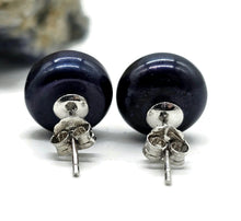 Load image into Gallery viewer, Blue Purple Freshwater Pearl Studs, June Birthstone, Sterling Silver, 10mm, Natural Pearls - GemzAustralia 