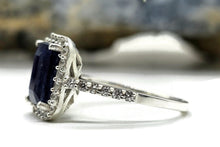 Load image into Gallery viewer, Rectangle Sapphire &amp; White Zircon Halo Ring, September Birthstone, Size Q, Sterling Silver - GemzAustralia 