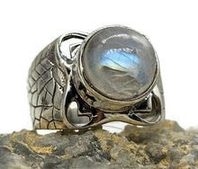 Load image into Gallery viewer, Statement Moonstone Ring, Size N, Sterling Silver, Round Cabochon, Psychic Protection - GemzAustralia 