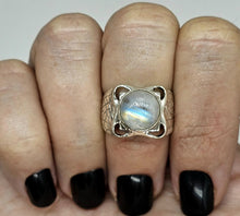 Load image into Gallery viewer, Statement Moonstone Ring, Size N, Sterling Silver, Round Cabochon, Psychic Protection - GemzAustralia 