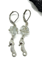 Load image into Gallery viewer, Seahorse Earrings with Rough Aquamarines, March Birthstone, Sterling Silver, Spirit Animal - GemzAustralia 