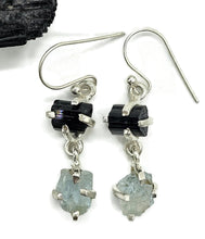 Load image into Gallery viewer, Black Tourmaline &amp; Aquamarine Earrings, Sterling Silver, Raw Gemstones, RAW Gemstone - GemzAustralia 