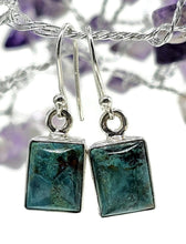 Load image into Gallery viewer, Chrysocolla Earrings, Rectangle Shaped, Sterling Silver, Green Blue Gemstone - GemzAustralia 