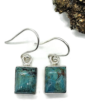 Load image into Gallery viewer, Chrysocolla Earrings, Rectangle Shaped, Sterling Silver, Green Blue Gemstone - GemzAustralia 